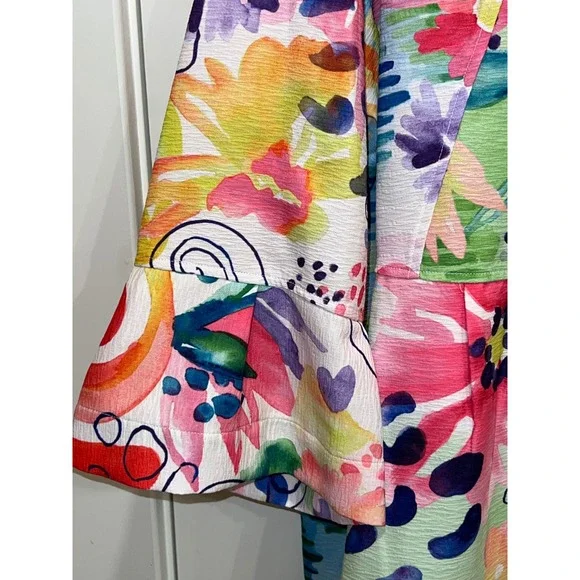 NWT Ali Miles Womens 2X Floral Watercolor Button Front Jacket Bell Sleeve - Picture 6 of 7